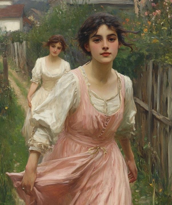 19th Century Young Women Oil-Painting