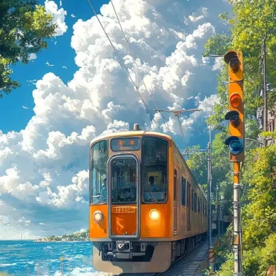 Anime Train by Seashore
