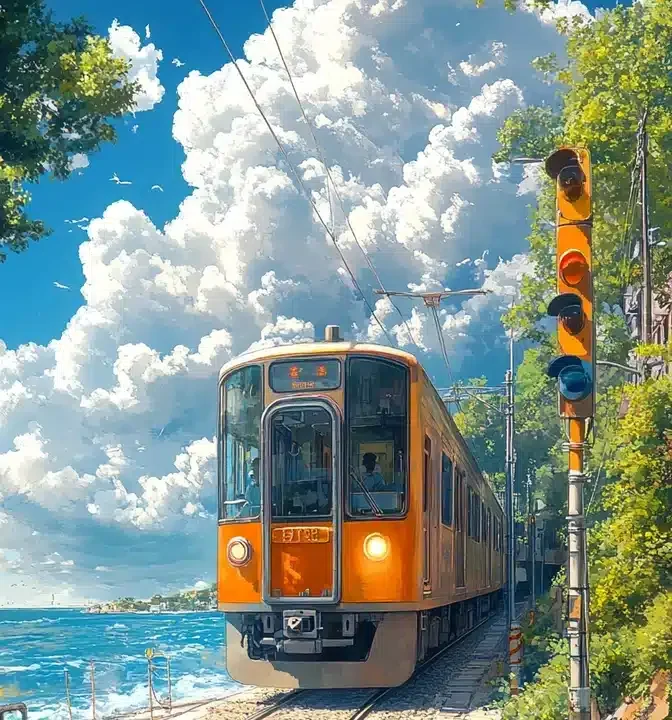 Anime Train by Seashore