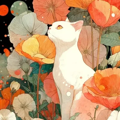 Cat in Floral Field
