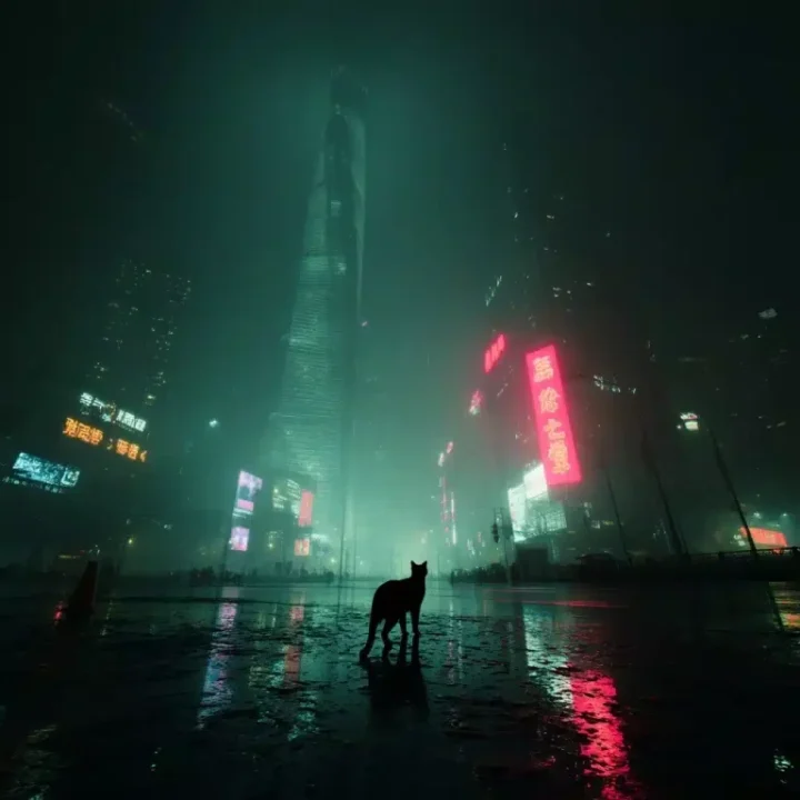 Cinematic Cat in Cyberpunk