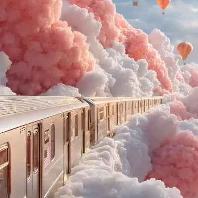 Dreamlike Train in Clouds