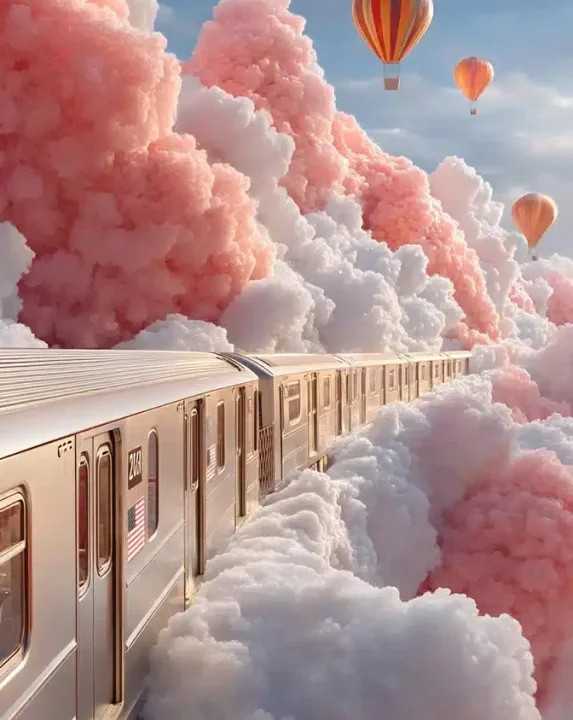 Dreamlike Train in Clouds