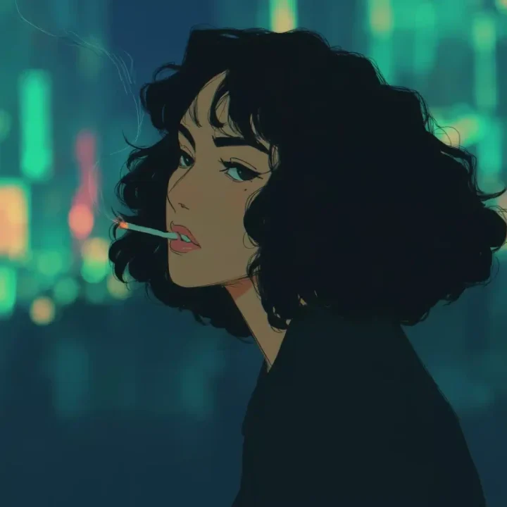 French Woman Night City Illustration