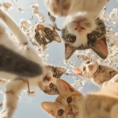 Kittens Among Cherry Blossoms