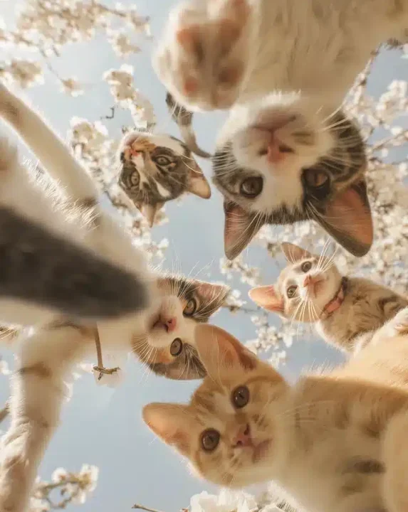 Kittens Among Cherry Blossoms