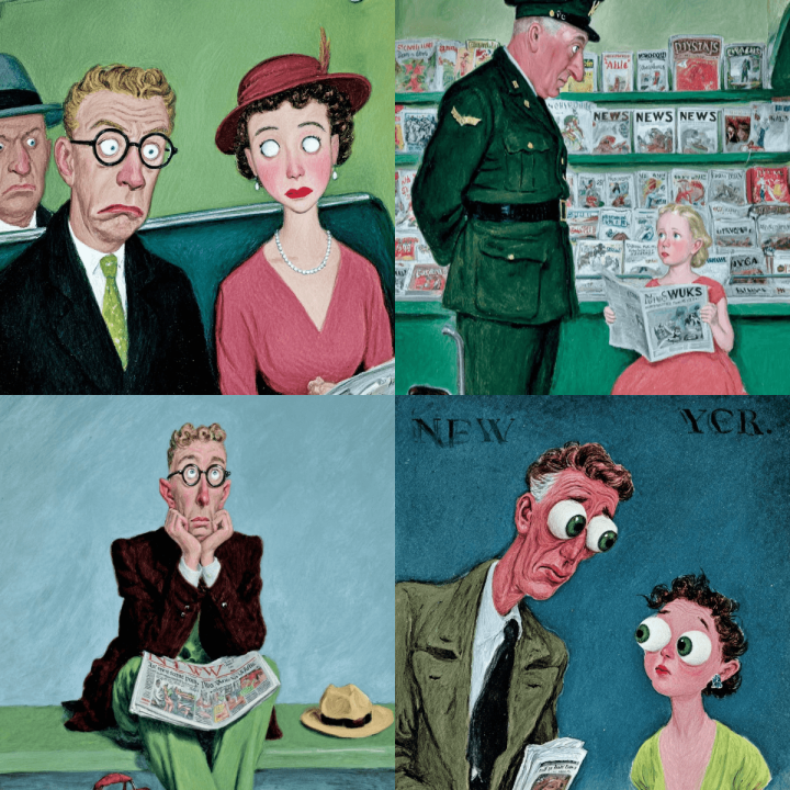 Retro Mid-Century Cartoon Illustration with Oversized Eyes