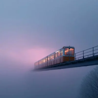 Retro Train in Dystopian Sky