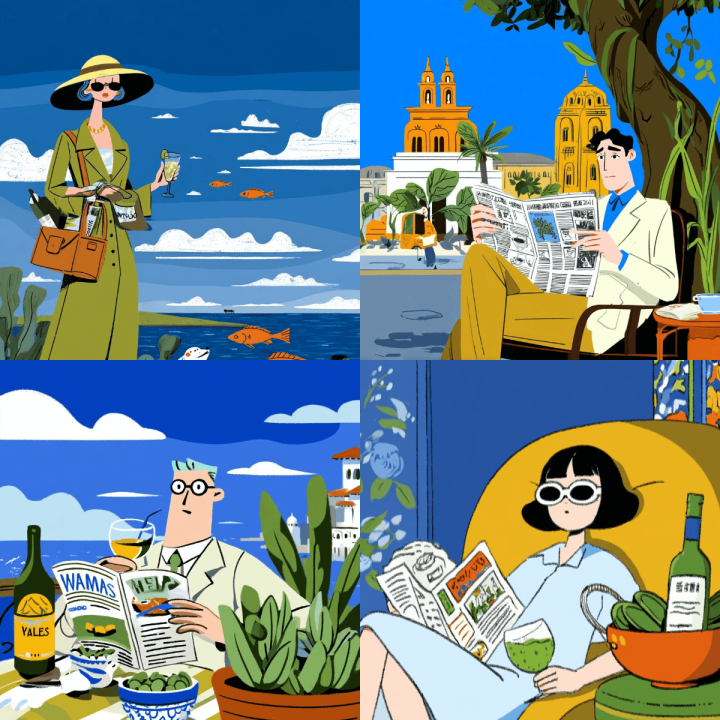 Stylized Blue & Yellow Coastal Lifestyle Illustrations