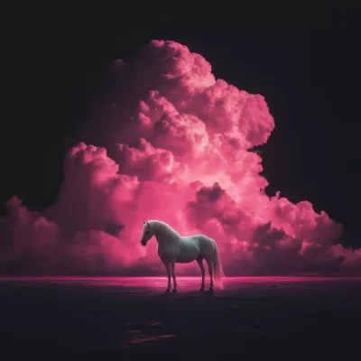 Surreal Black Landscape with Horse