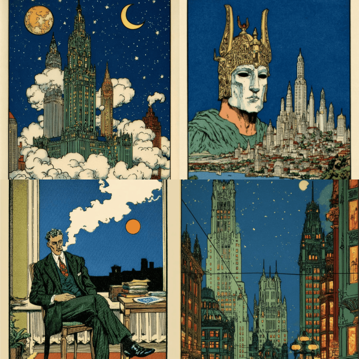 Vintage Art Deco Night Cityscape Illustrations