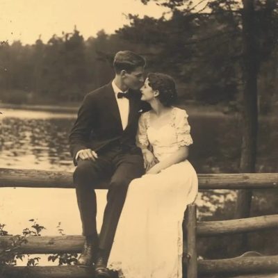 Vintage Couple by Lake