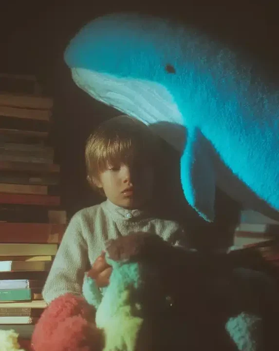 Whale in Dimly Lit Bookroom