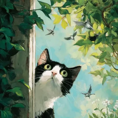 Whimsical Cat Window View