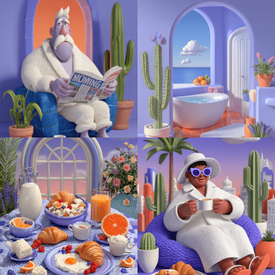 Whimsical Purple Pastel Morning Routine 3D Illustration