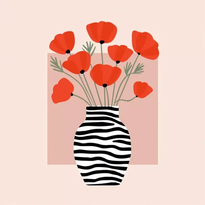 Zebra-Striped Vase with Poppies